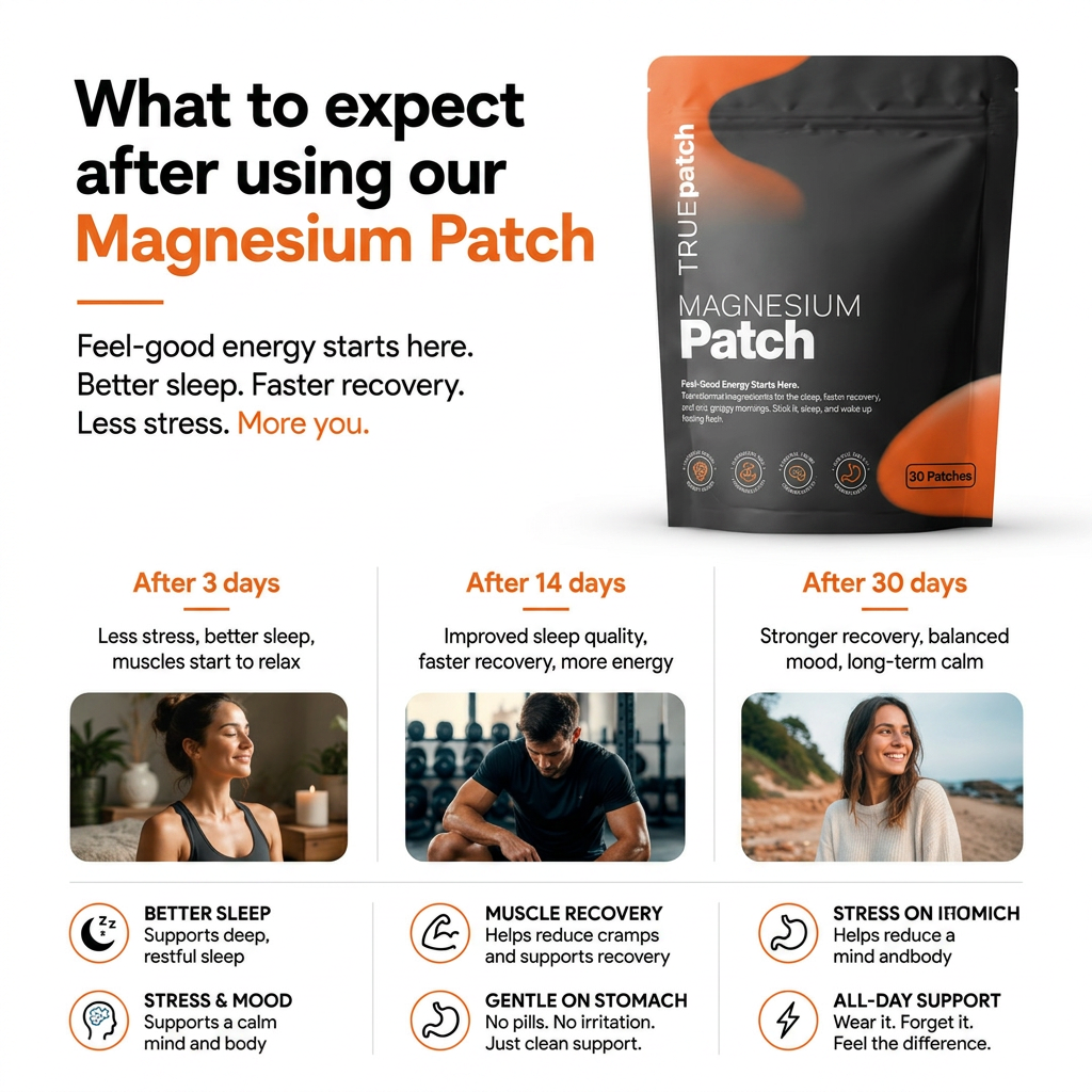 TRUE PATCH Magnesium Patch helping maintain healthy magnesium levels for recovery, relaxation and overall wellbeing.