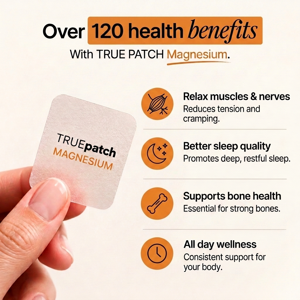 TRUE PATCH Magnesium Patch providing steady release magnesium for muscle function, recovery and overall wellbeing.