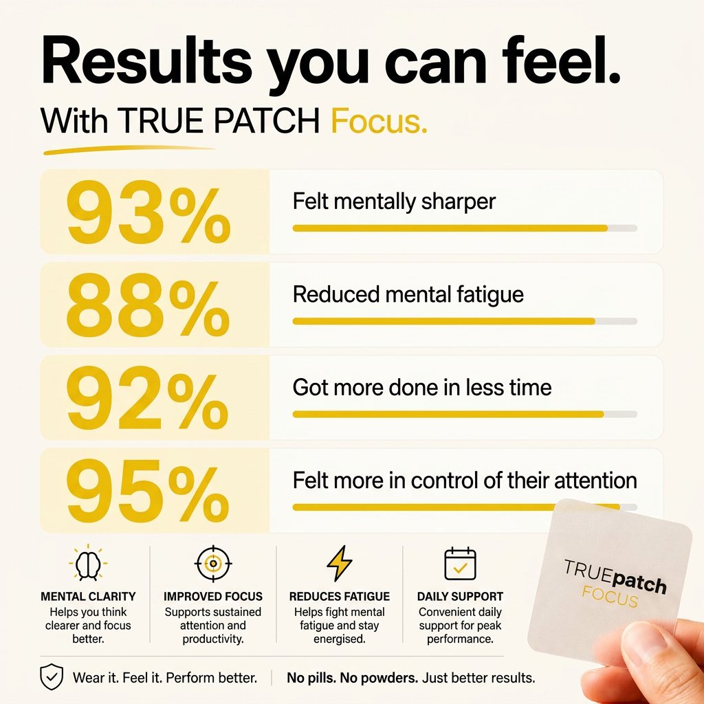 How the TRUE PATCH Focus Patch works through transdermal delivery to provide steady support for focus, attention, productivity and mental clarity.
